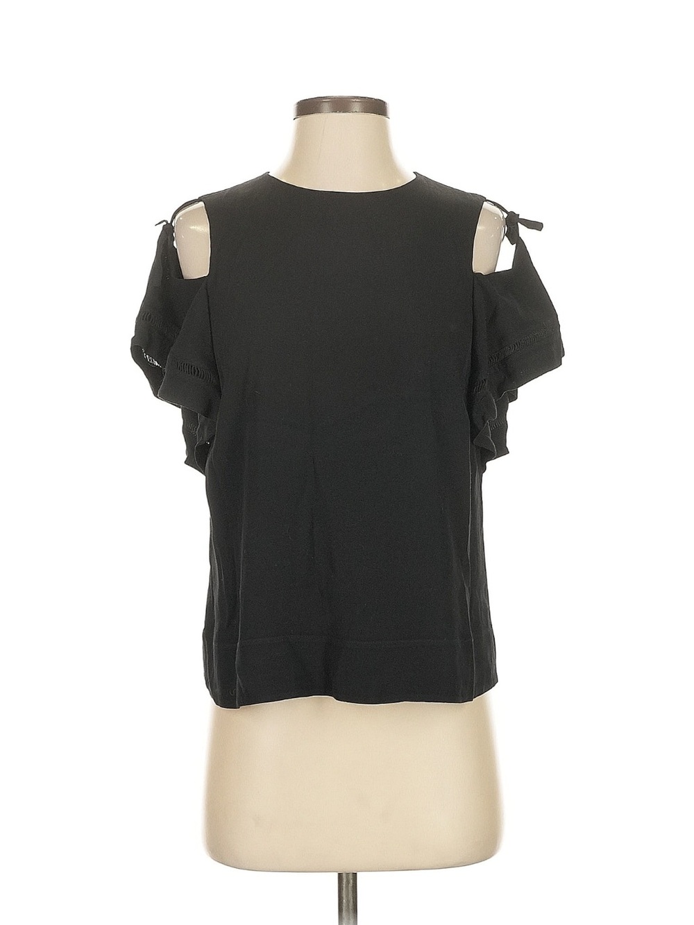 Rebecca Taylor Black Cold-Shoulder Ruffle Sleeve Top